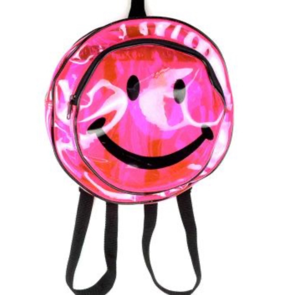 Rare Neon Pink Clear Happy face backpack- Nostalgia